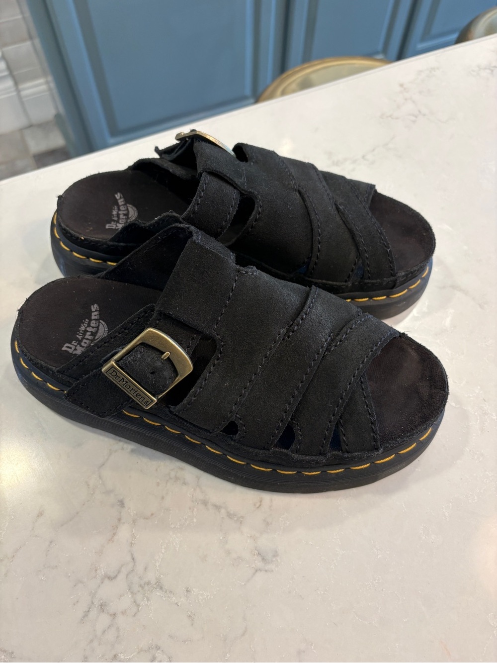Dr. Martens black Suede Buckle Slide Sandals